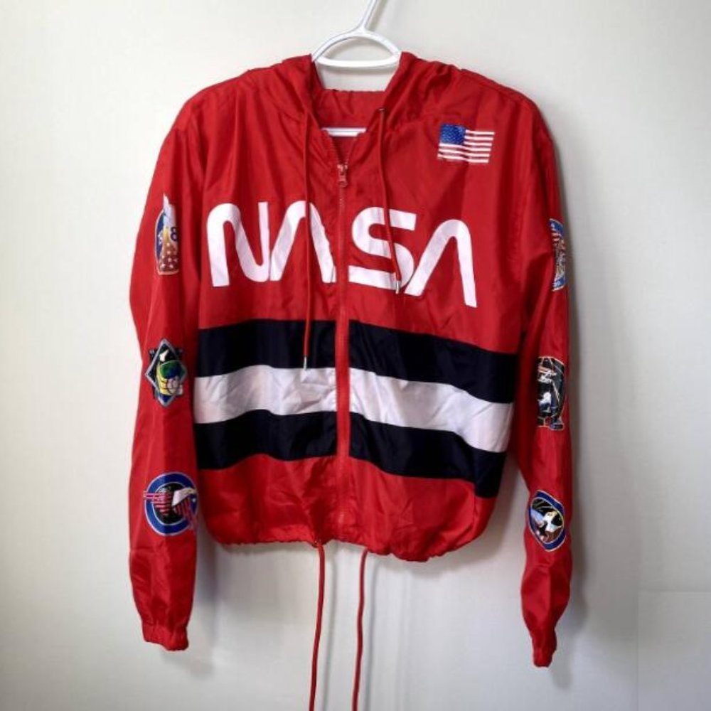 Red NASA Graphic Windbreaker With Pockets L3